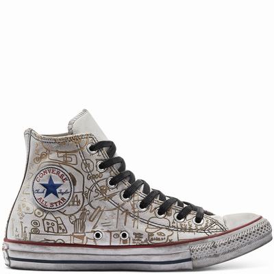 Férfi Converse Distressed Graffiti Chuck Taylor All Star Magasszárú Cipő CO5179623 Fehér